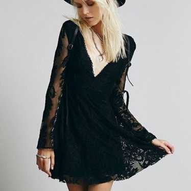 Free People Black Reign Over Me Lace Mini Flare D… - image 1