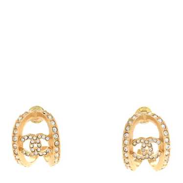 CHANEL Crystal Strass CC Double Hoop Earrings Gold - image 1