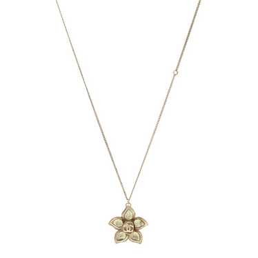 CHANEL Resin Metal CC Flower Necklace Gold