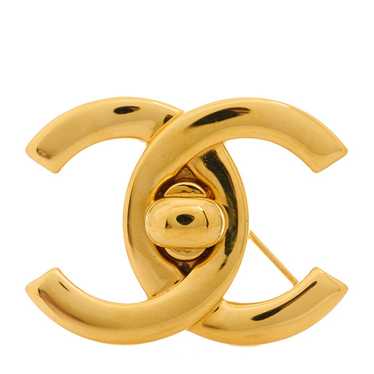 CHANEL Metal CC Turn Lock Brooch Gold - image 1