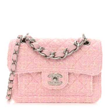 CHANEL Tweed Quilted Double You Mini Flap Pink