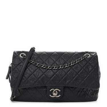 CHANEL Sheepskin Quilted Jumbo Easy Flap Navy Blue