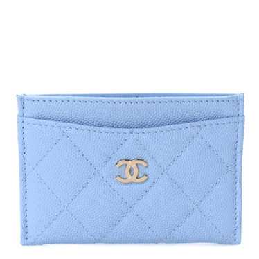 CHANEL Caviar Quilted Card Holder Light Blue
