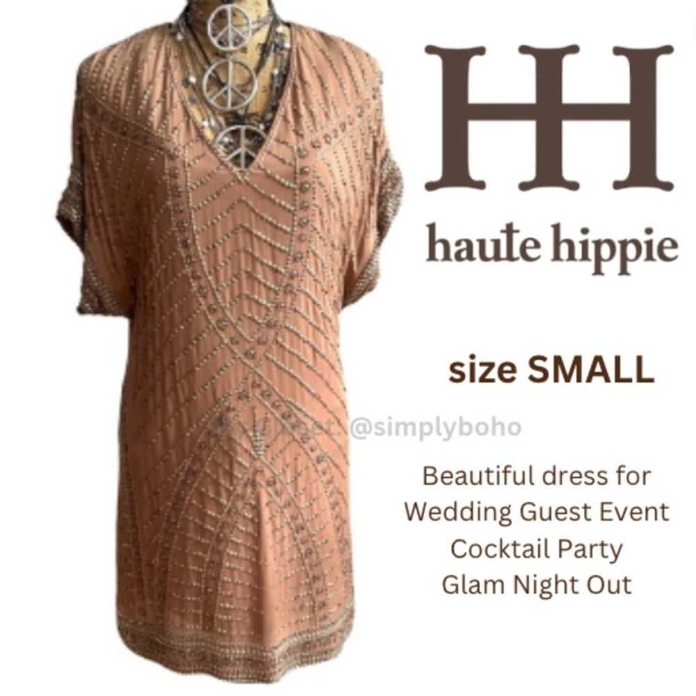 HAUTE HIPPIE women's cocktail party tan embellish… - image 1