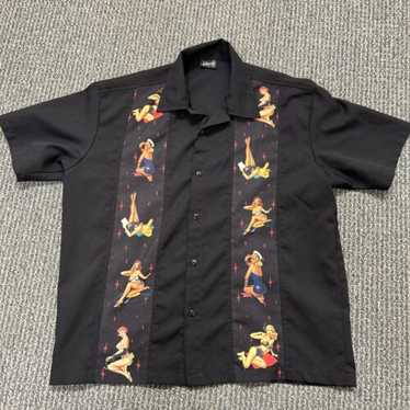 Steady Last Call V8 Rockabilly Bowling XL Shirt Navy Blue