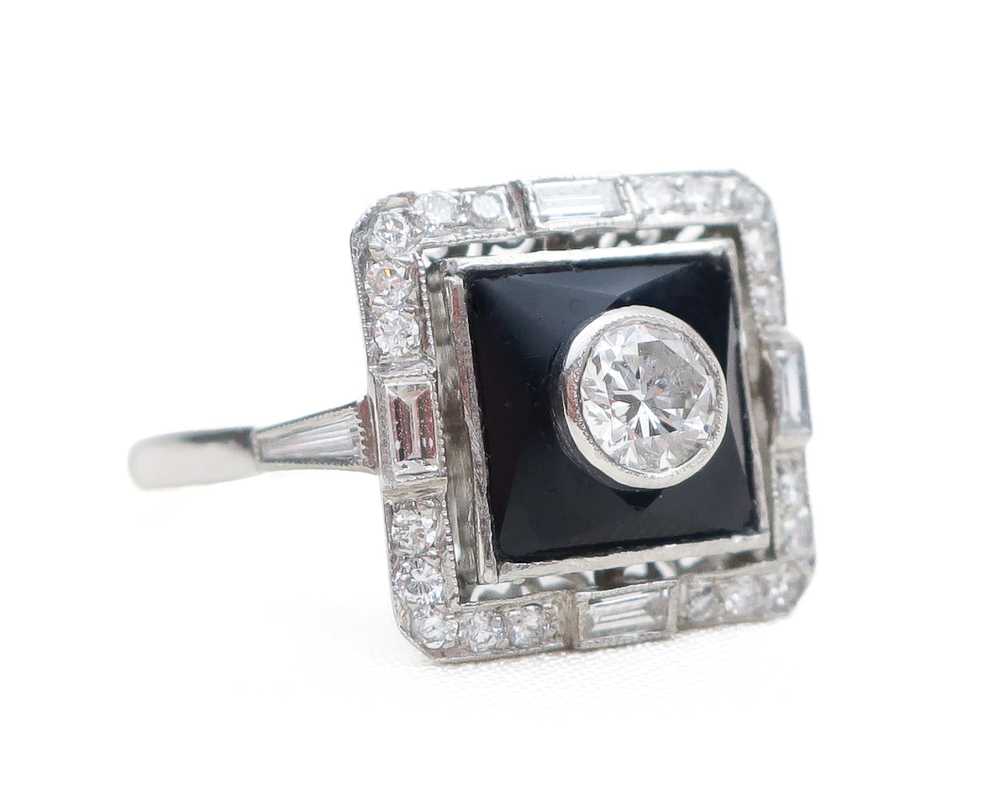 Art Deco Onyx and Diamond Ring - image 2