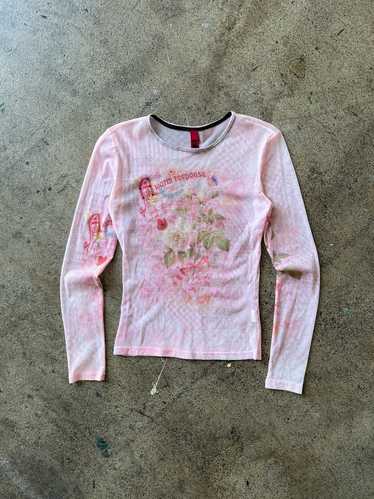 2000s Jeweled Pink Floral See Through Top