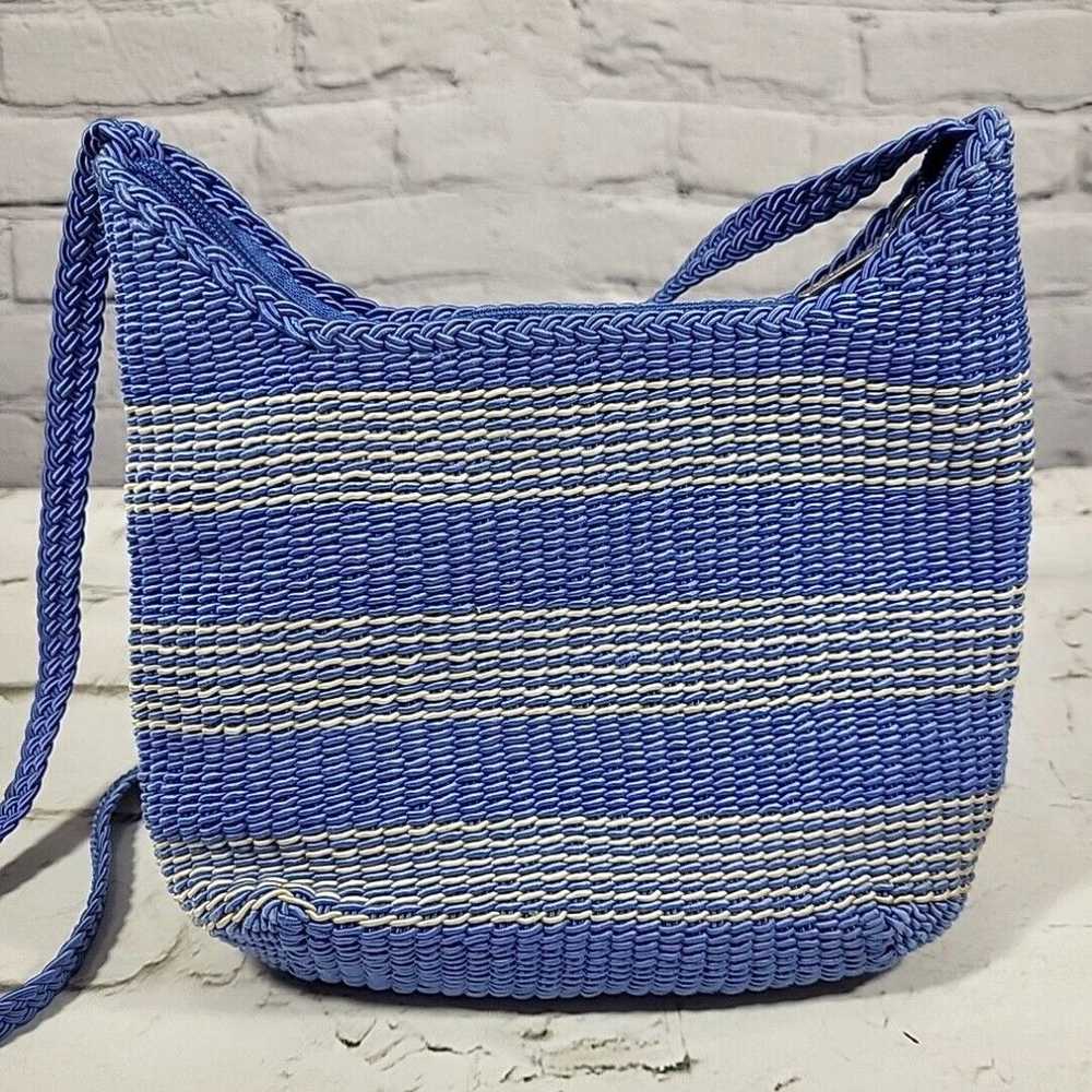 Vintage Stone Mountain Purse Woven Handbag Blue S… - image 2