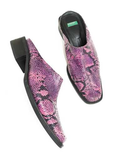 Pink Snake Skin Pointed Leather Mules