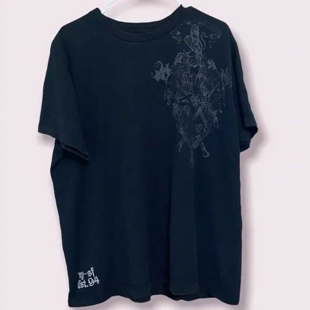 Old Navy Black T-Shirt w/ Faded Crest Design - image 1