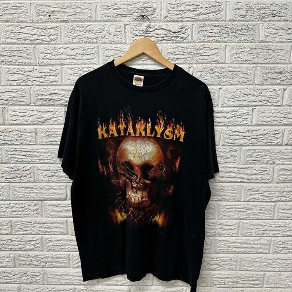 Vintage Kataklysm Metal Shirt Skull Fire Cyber Go… - image 2