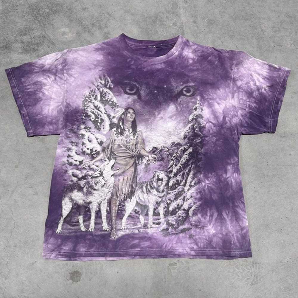 Vintage 2000 Indigenous Wolf The Mountain T Shirt - image 1