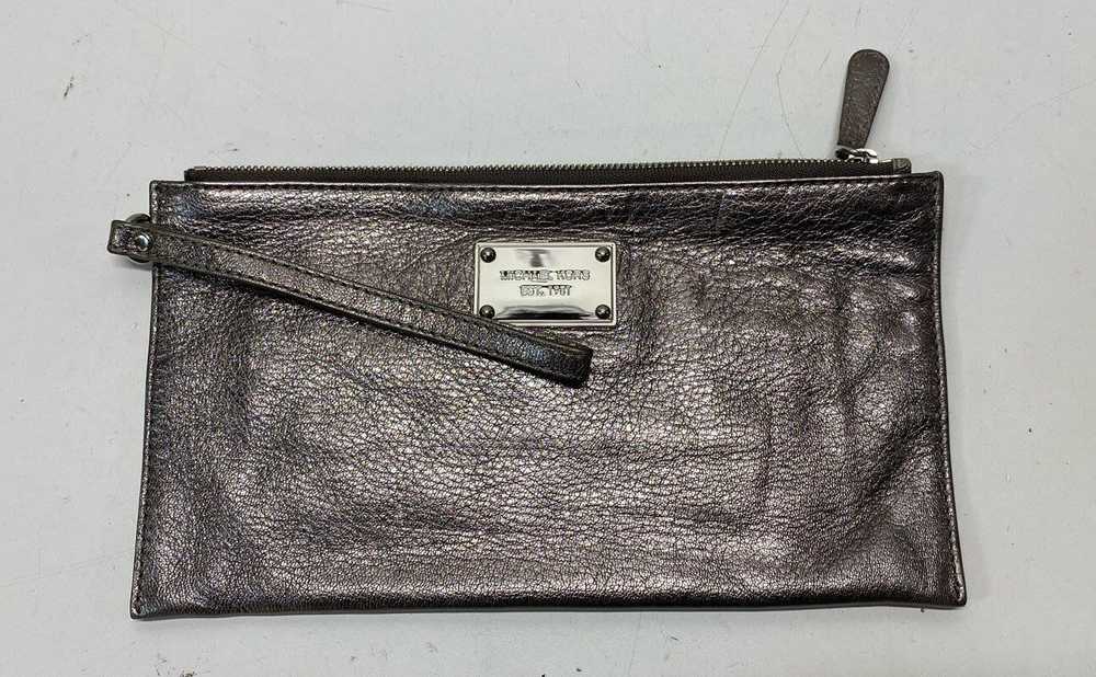Michael Kors Silver Metallic Leather Envelope Zip… - image 1