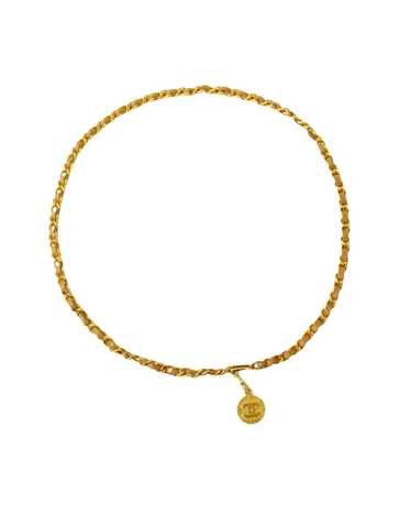 Chanel Gleaming Gold Metal and Brown Leather Chain