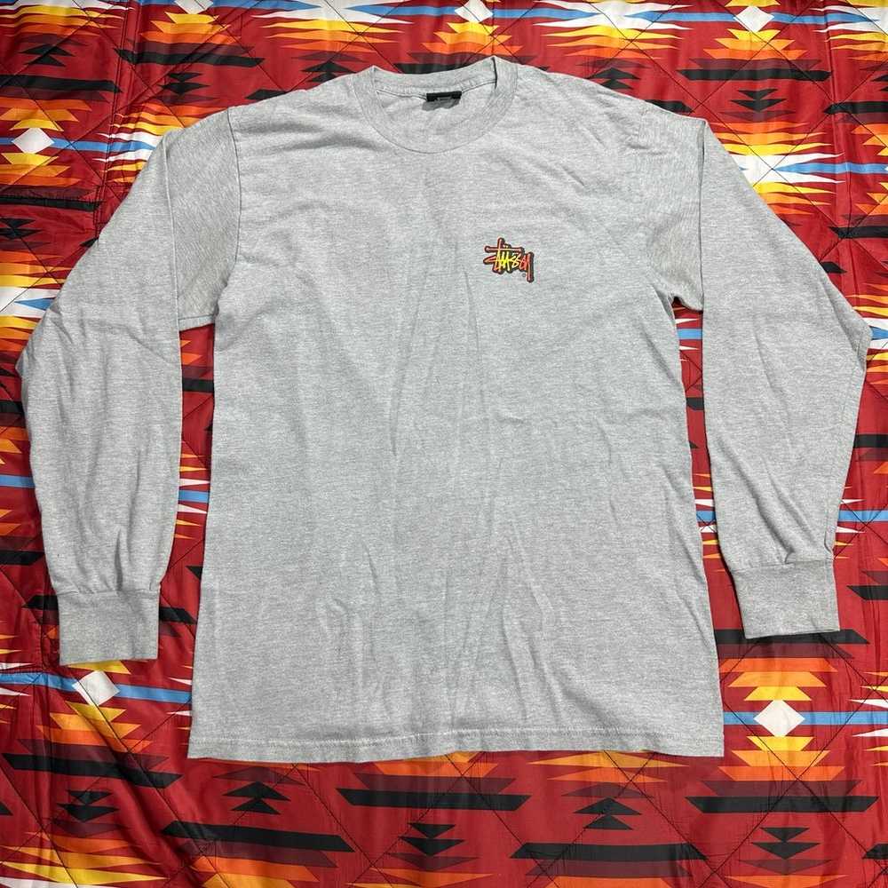 Stussy Flame 8 Ball Long Sleeve Gray T-Shirt Men’… - image 3