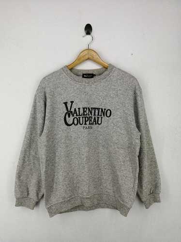 Rare! Vintage Valentino Coupeau Paris Crewneck Big Logo Spell Out Embroidery Dark Grey Color Medium Size Pullover Jumper hot Sweatshirt Fashion