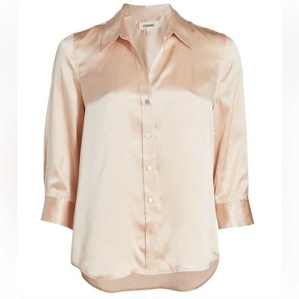 Lagence blush pink dani 100% silk blouse button d… - image 1