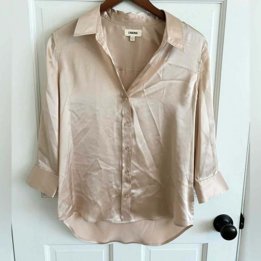 Lagence blush pink dani 100% silk blouse button d… - image 3