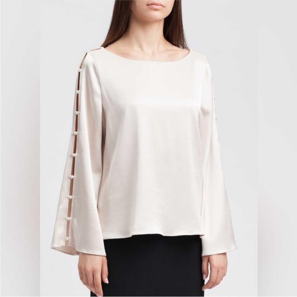 Alice and Olivia Genia Ivory Bell Sleeve Pearl Tr… - image 2