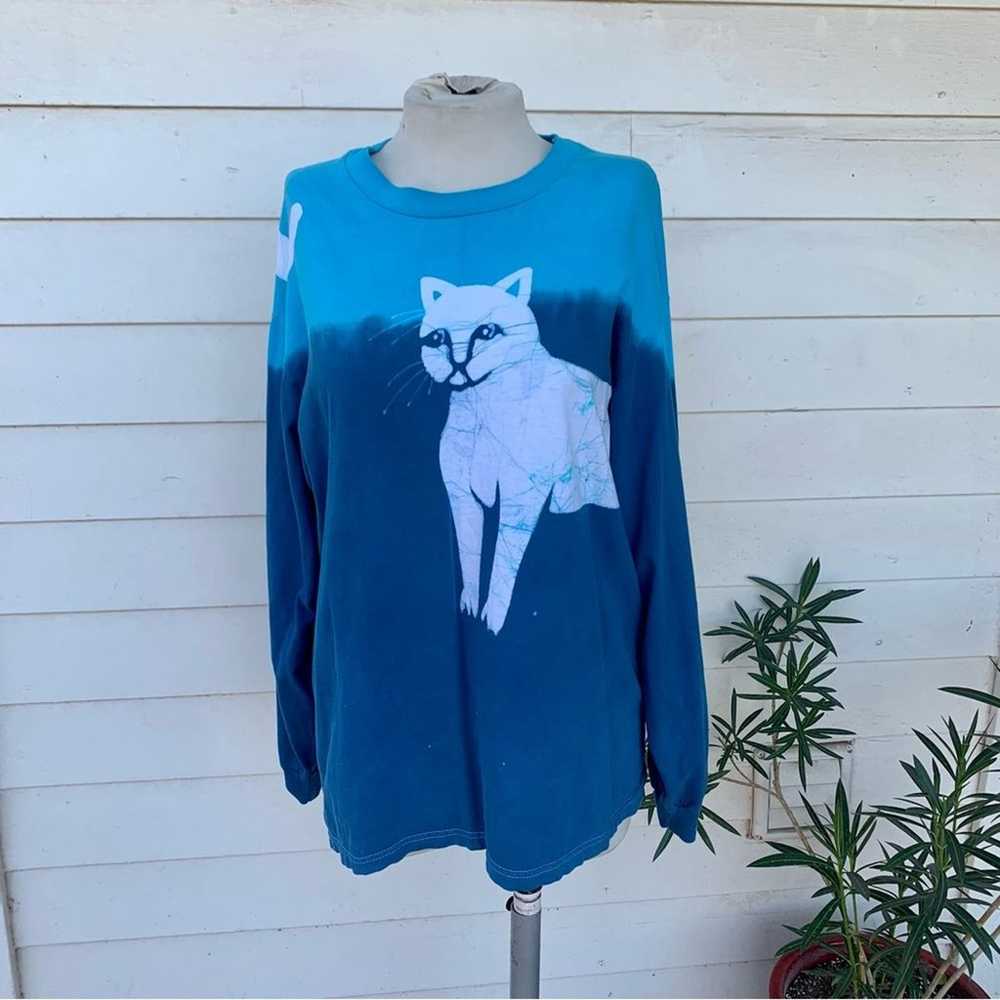Vintage Tie Dye Dip Cat Funny Long Sleeve T Shirt… - image 1