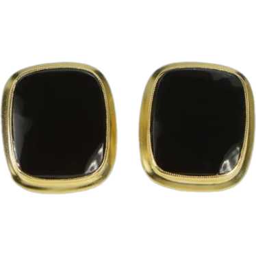 10K Squared Black Onyx Inlay Statement Stud Earrin