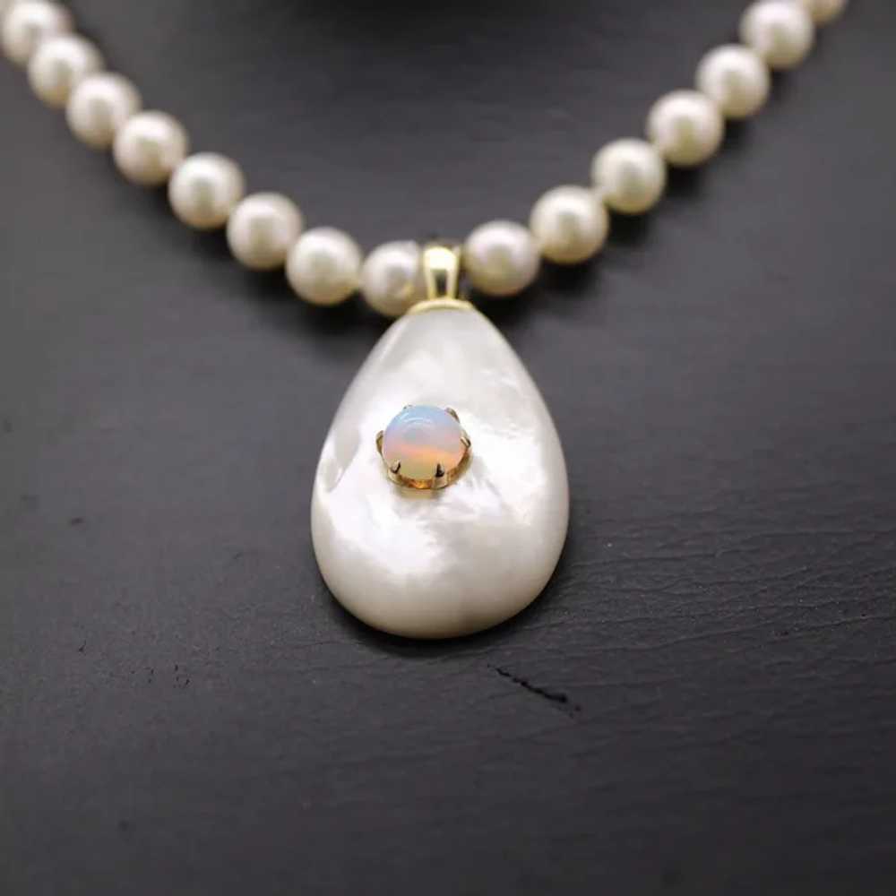 Exquisite 14k Gold Pearl Necklace 27" Opal & Moth… - image 10