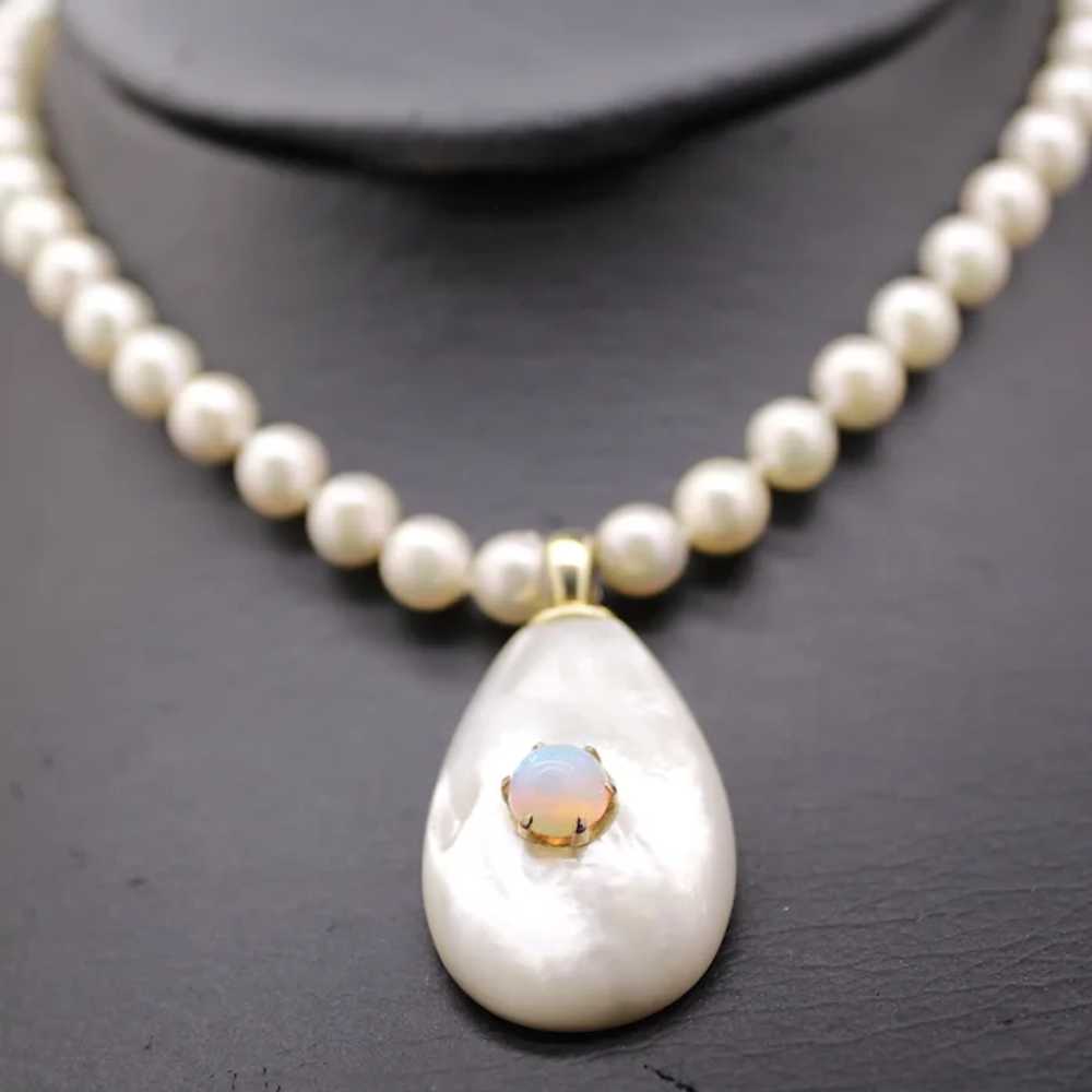 Exquisite 14k Gold Pearl Necklace 27" Opal & Moth… - image 11