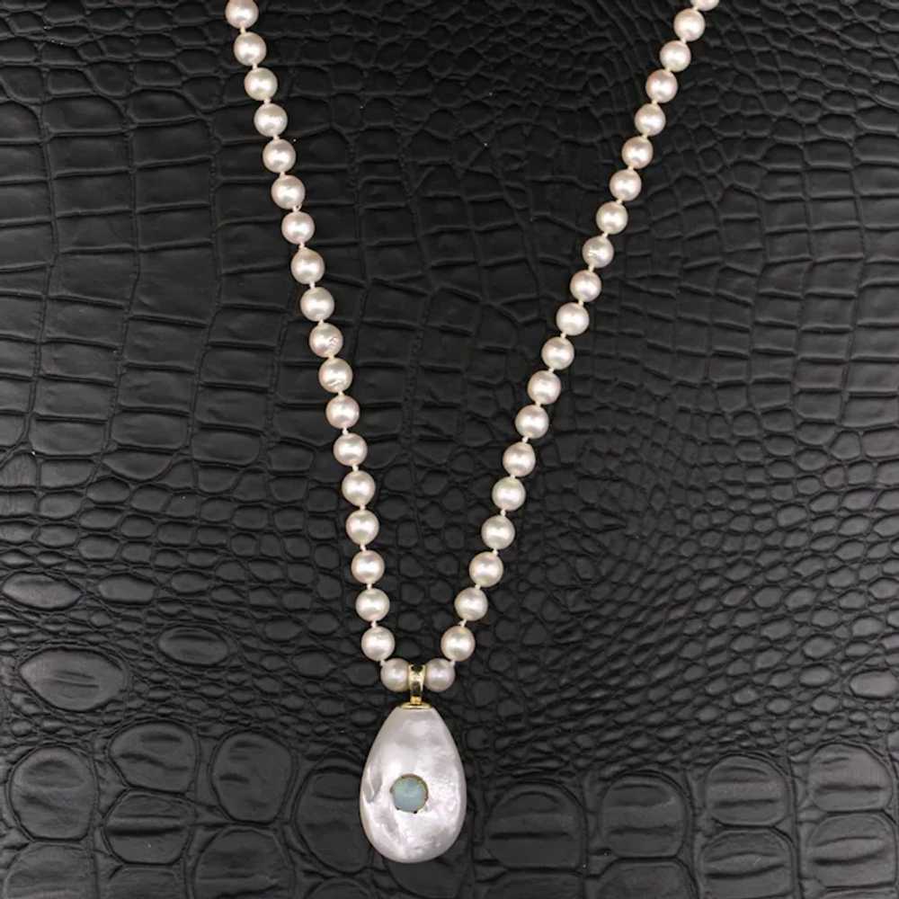 Exquisite 14k Gold Pearl Necklace 27" Opal & Moth… - image 4