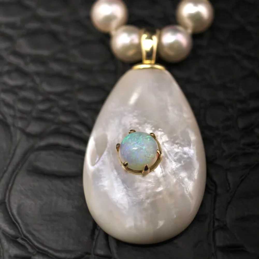 Exquisite 14k Gold Pearl Necklace 27" Opal & Moth… - image 9