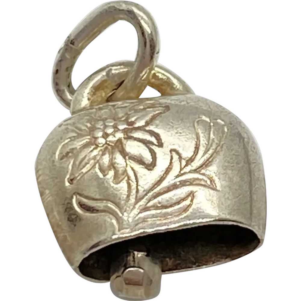 Cow Bell Edelweiss Charm Starling Silver Three-Di… - image 1