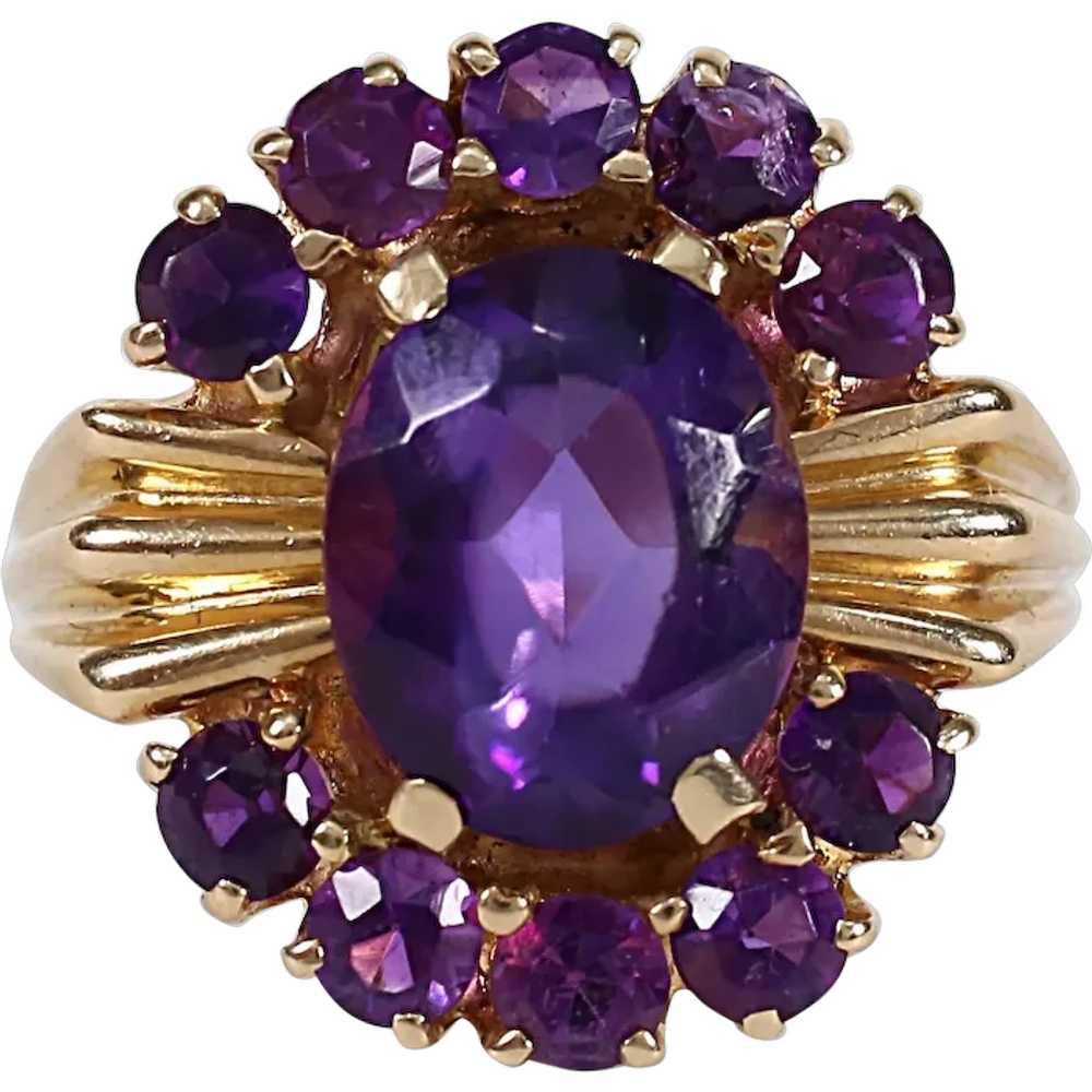 14k Yellow Gold Amethyst Cocktail Ring, Size 5.75… - image 1