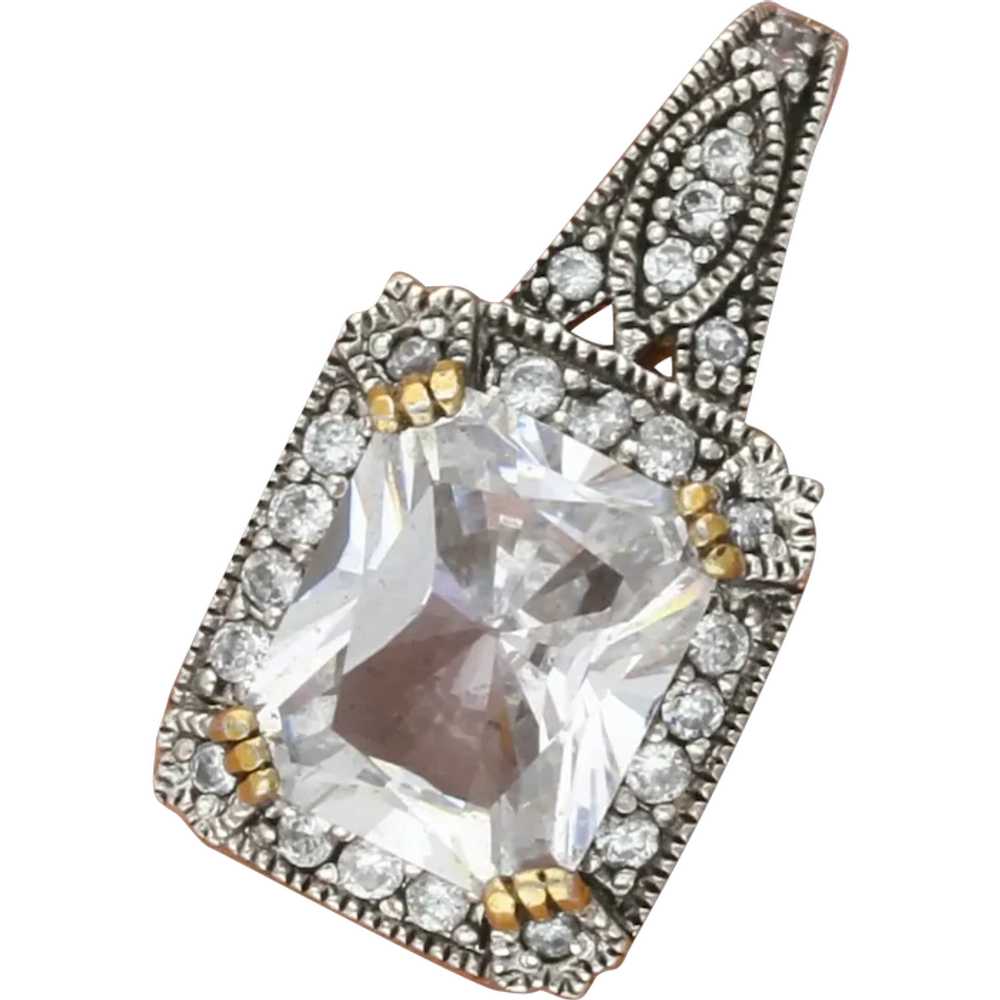 Sterling Silver Two-Tone Prong-Set Cz Pendant - image 1