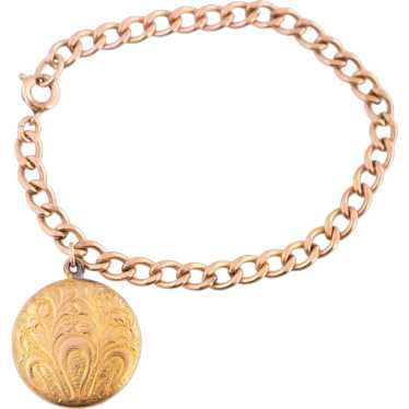 Vintage Gold Filled Locket with Scroll Disc Charm - image 1