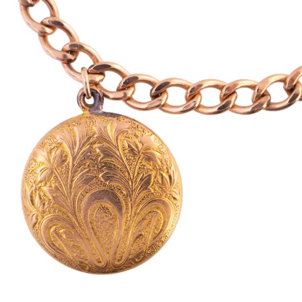 Vintage Gold Filled Locket with Scroll Disc Charm - image 4