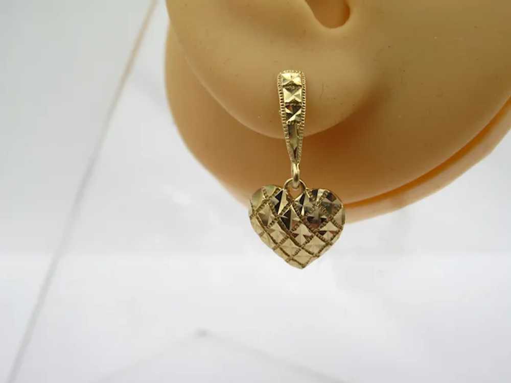 14k Yellow Gold Sparkle Heart Dangles Earrings - image 2