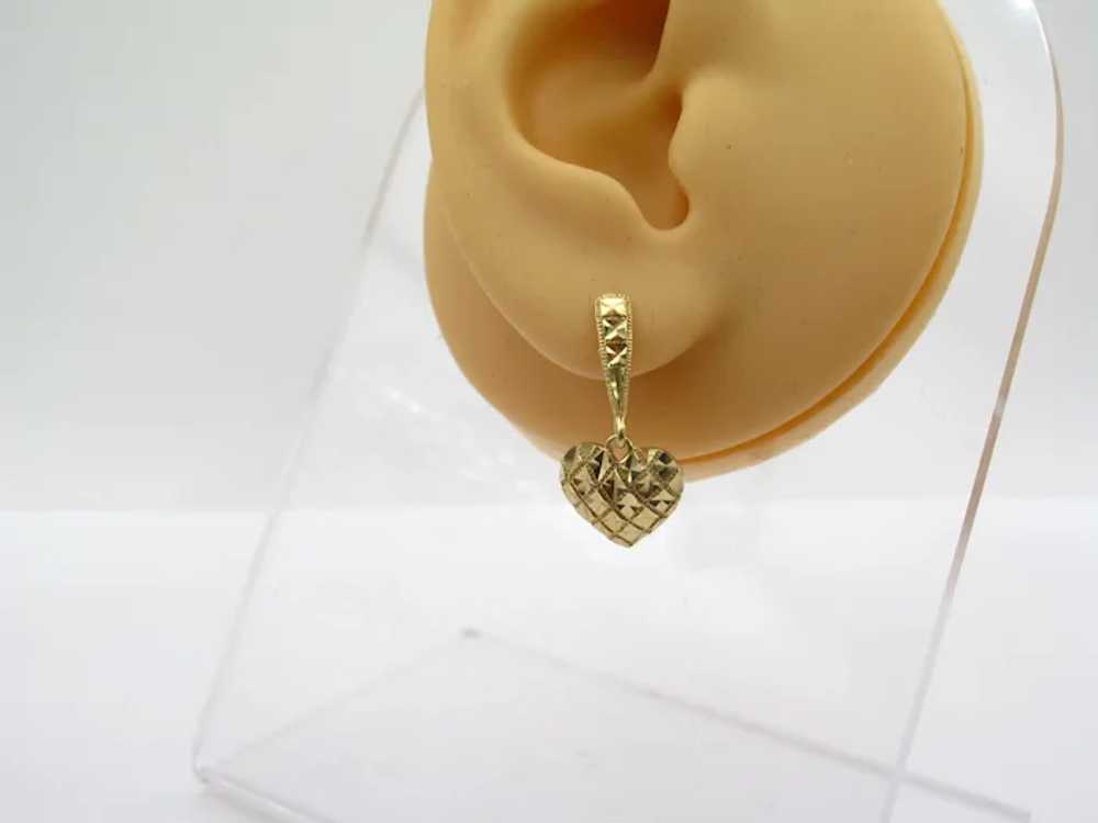 14k Yellow Gold Sparkle Heart Dangles Earrings - image 3