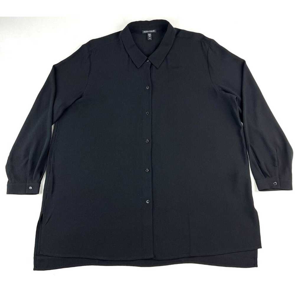 Eileen Fisher 100% Silk Long Sleeve Button Up Shi… - image 2