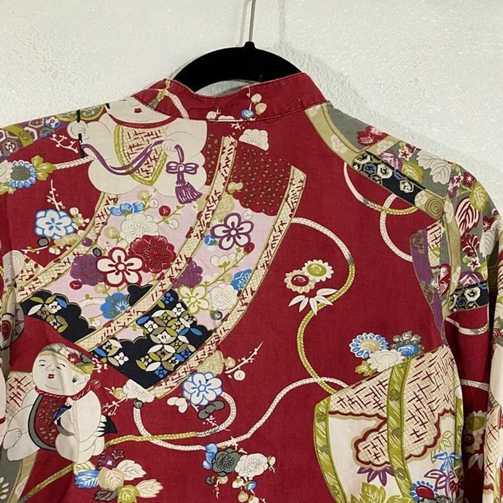 Citron Button Asian Art Floral Print Silk Blend S… - image 10