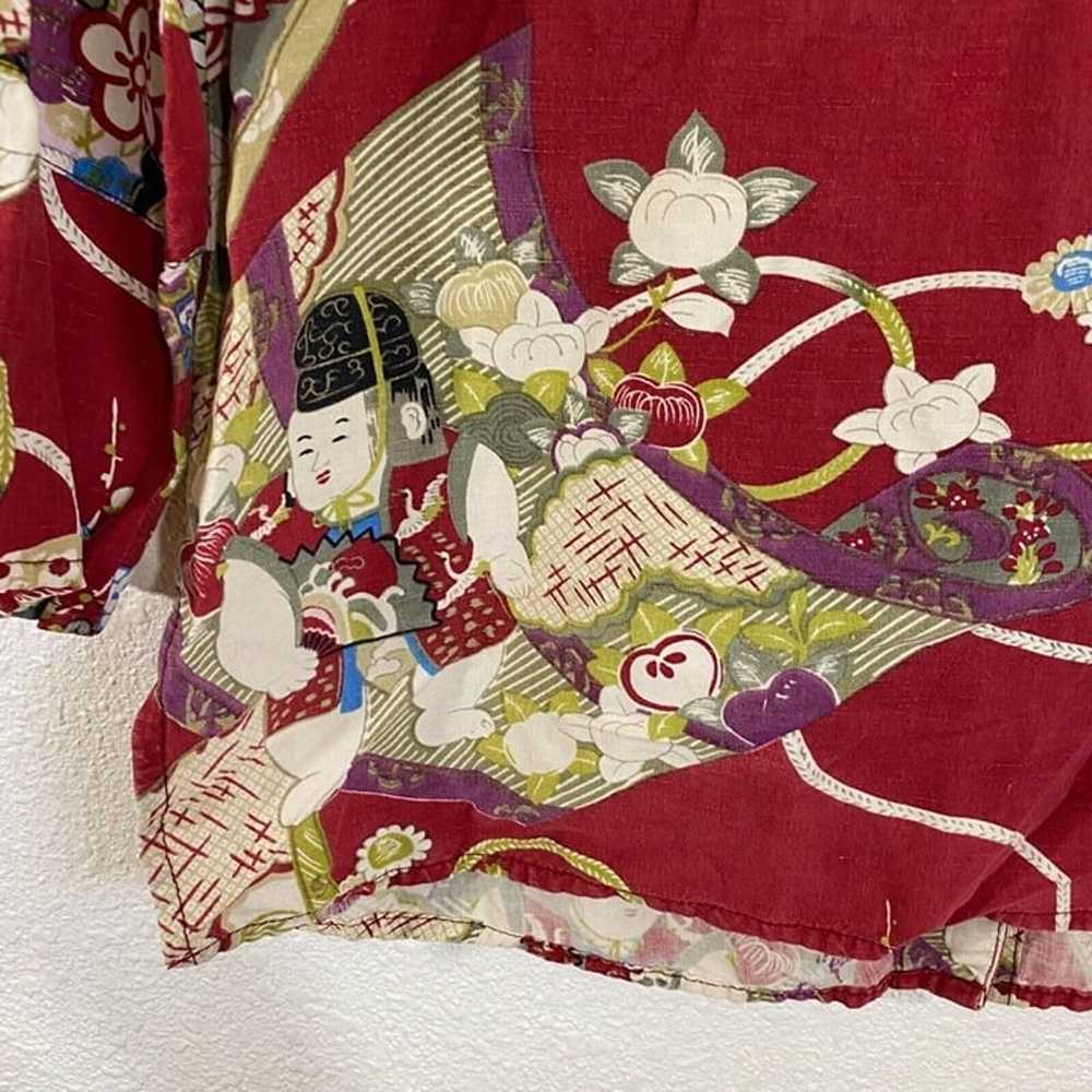 Citron Button Asian Art Floral Print Silk Blend S… - image 9