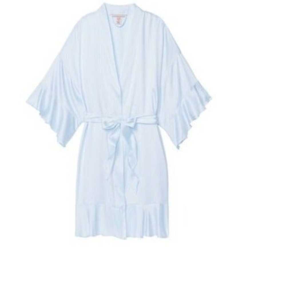 Blue Kimono Flounce Ruffle Satin Robe S - image 2