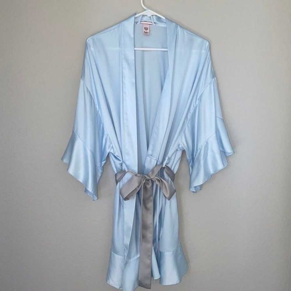 Blue Kimono Flounce Ruffle Satin Robe S - image 4