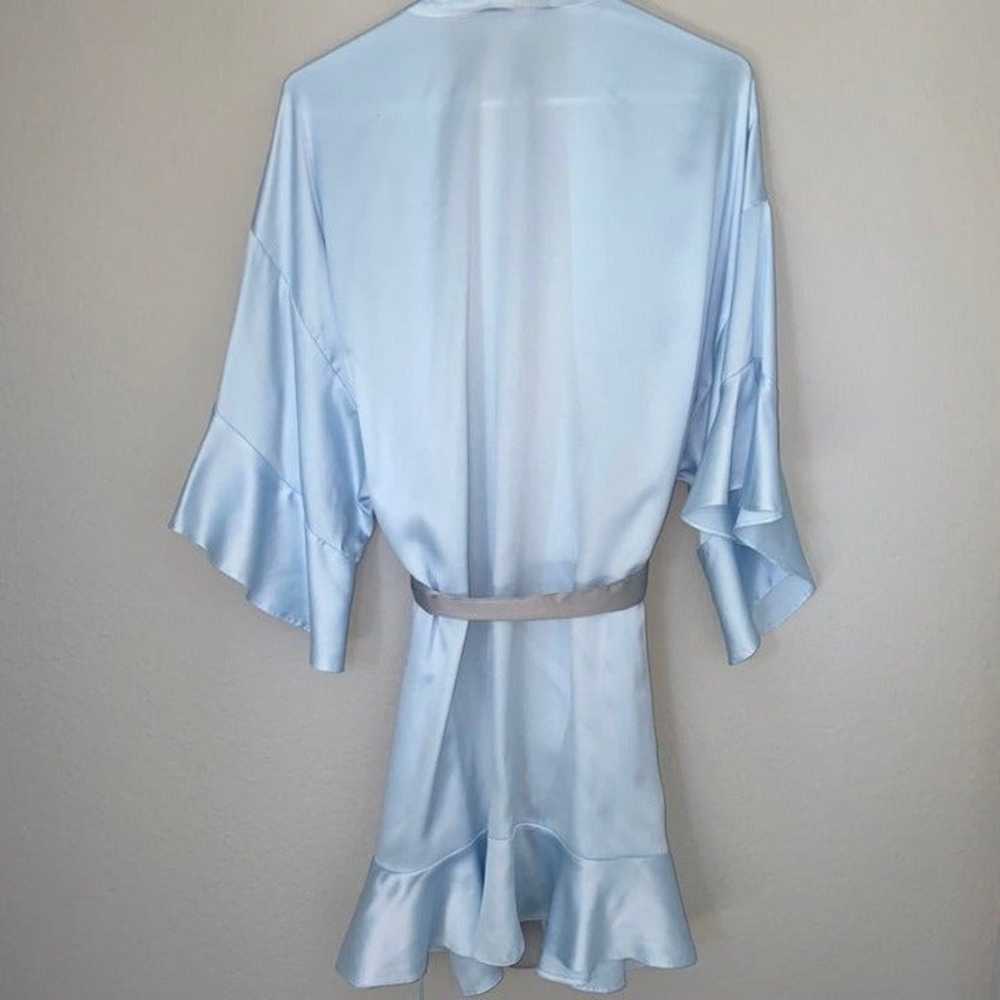 Blue Kimono Flounce Ruffle Satin Robe S - image 5