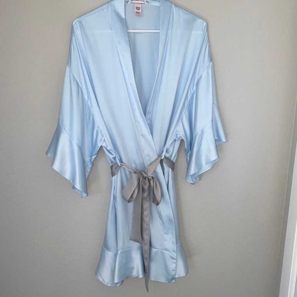 Blue Kimono Flounce Ruffle Satin Robe S - image 6