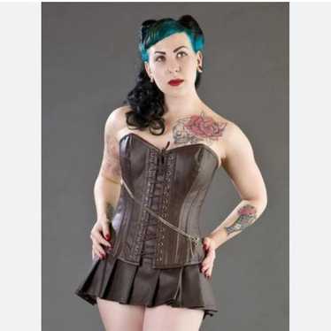 Burleska Steampunk Overbust Brown Faux Leather Bo… - image 1