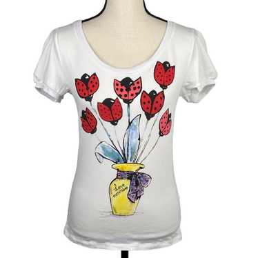 Love Moschino Women’s White Floral Yellow Vase T … - image 1