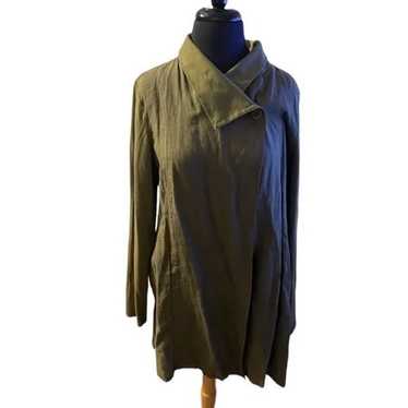 FLAX LINEN BLOUSE OLIVE GREEN SIZE SMALL - image 1