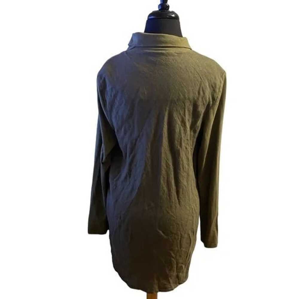 FLAX LINEN BLOUSE OLIVE GREEN SIZE SMALL - image 2