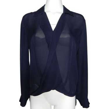 L’Agence Rita Drape Front Silk Blouse Dark Navy B… - image 1