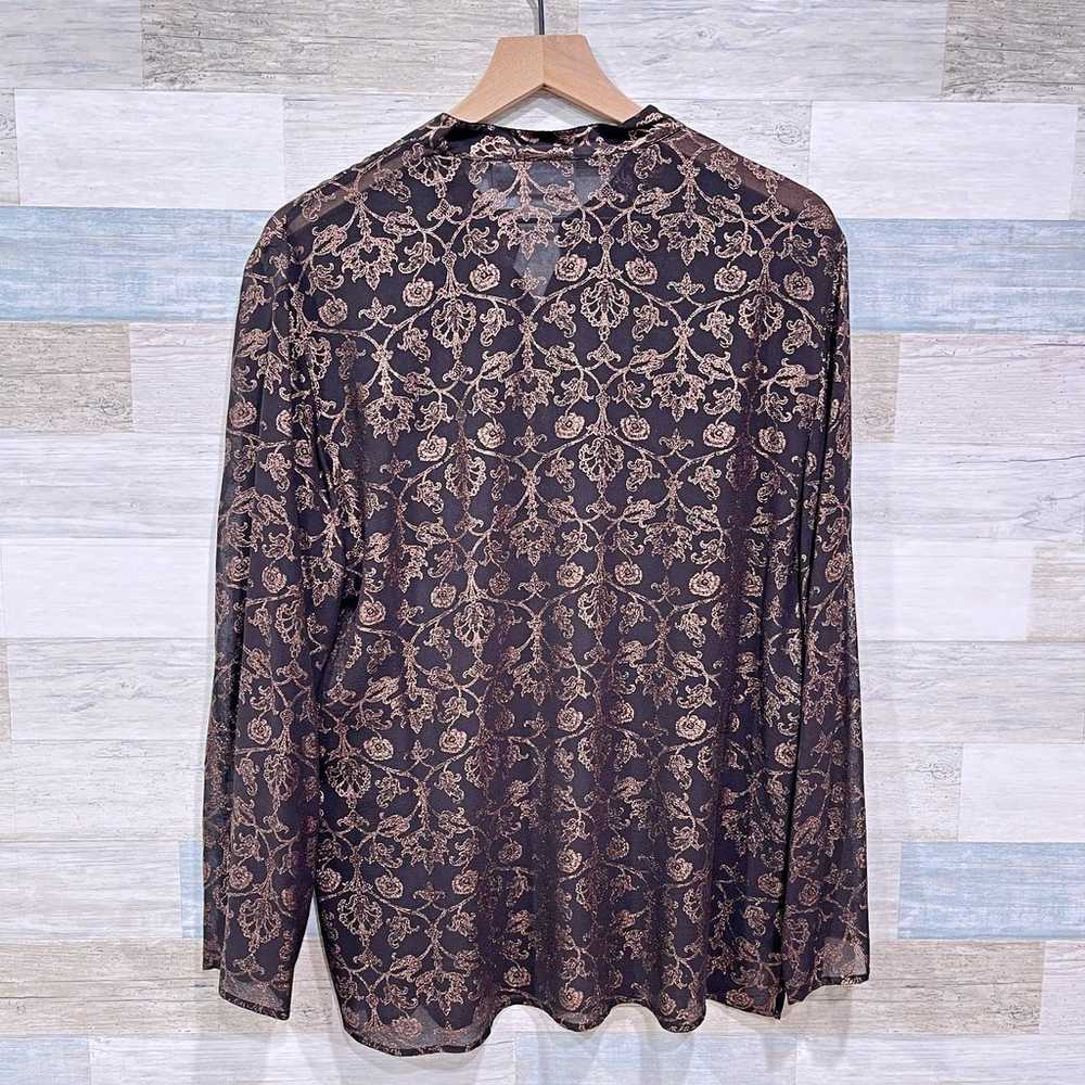 Chicos Silk Foil Floral Print Blouse Brown Sheer … - image 3