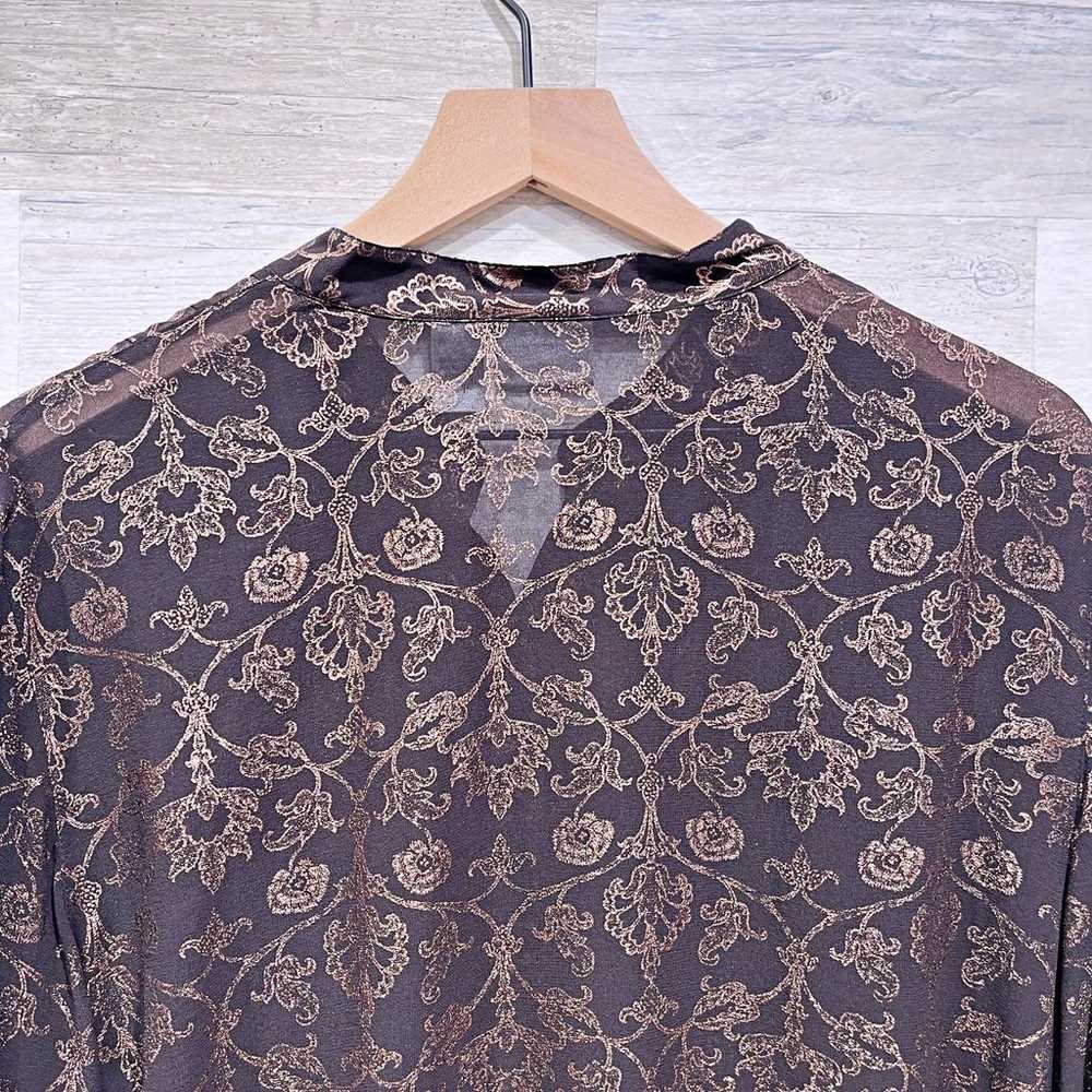 Chicos Silk Foil Floral Print Blouse Brown Sheer … - image 4